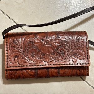 Vintage Handmade Tooled Leather Webster Clutch Purse Wallet